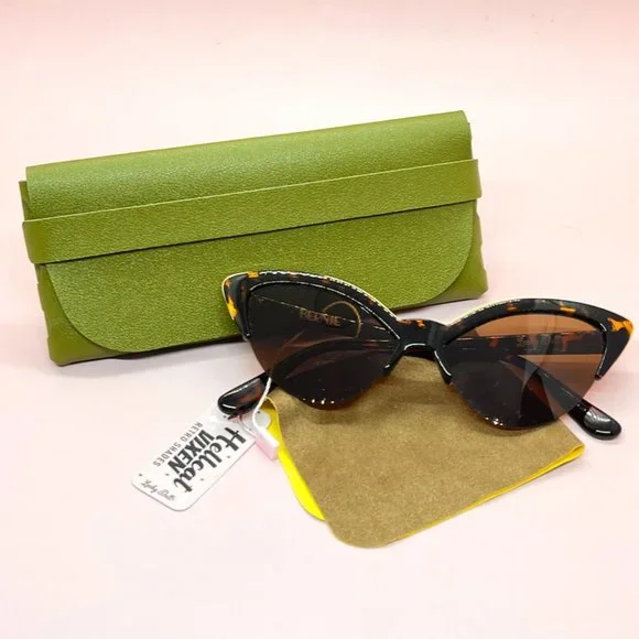 Pinup 50s Bernie Tortoise Gold Rim Frameless Bottom Retro Cateye Sunglasses - Picture 1 of 6